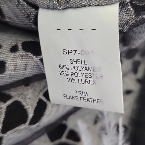 Self-Portrait Lace Tulle Overlay Top With Gray Feather Trim Size 4